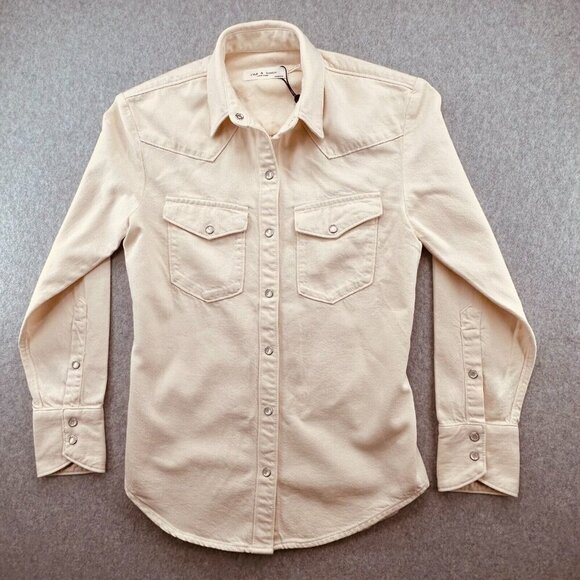 Rag & Bone Wyatt Women's Size XXS Ecru/Cream Denim Button Down Long Sleeve Shirt - Picture 1 of 13
